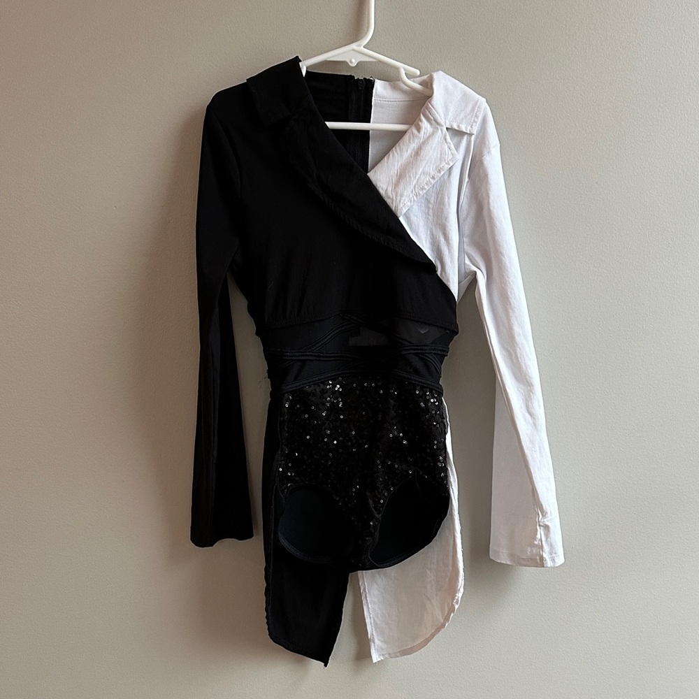 Weissman black and white dance costume with coordinating hat